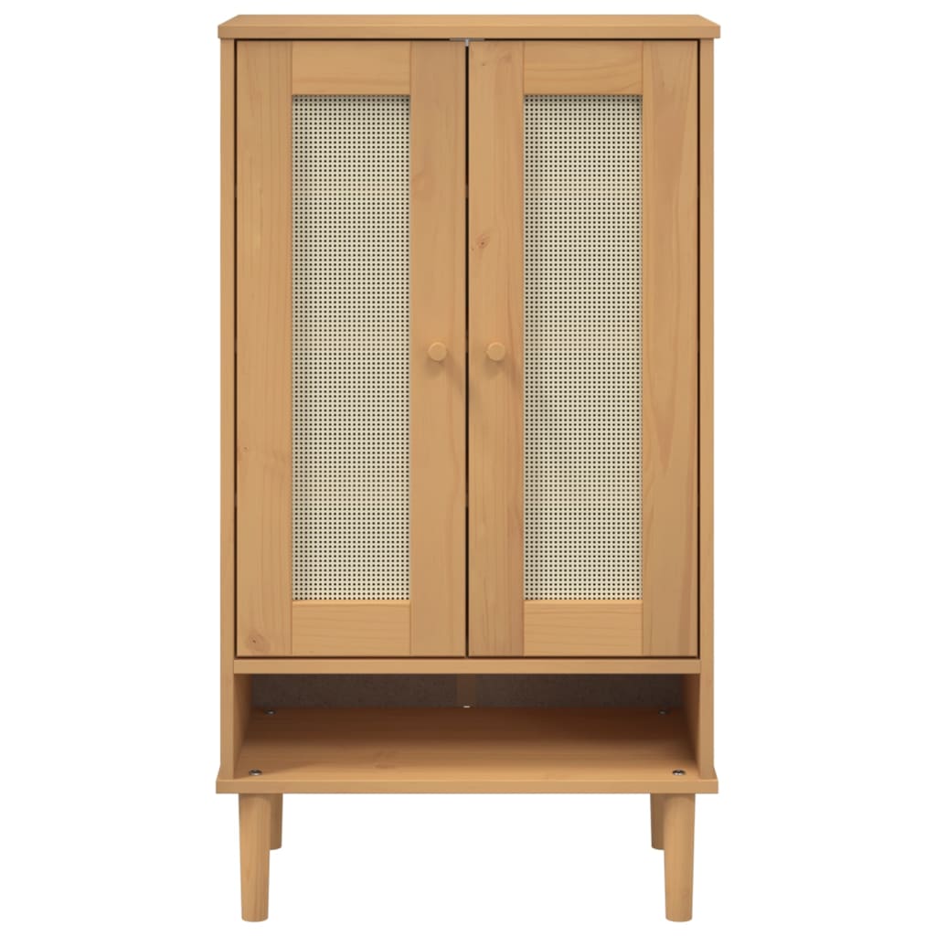 skoskab SENJA 59,5x35x107 cm rattan-look massivt træ brun