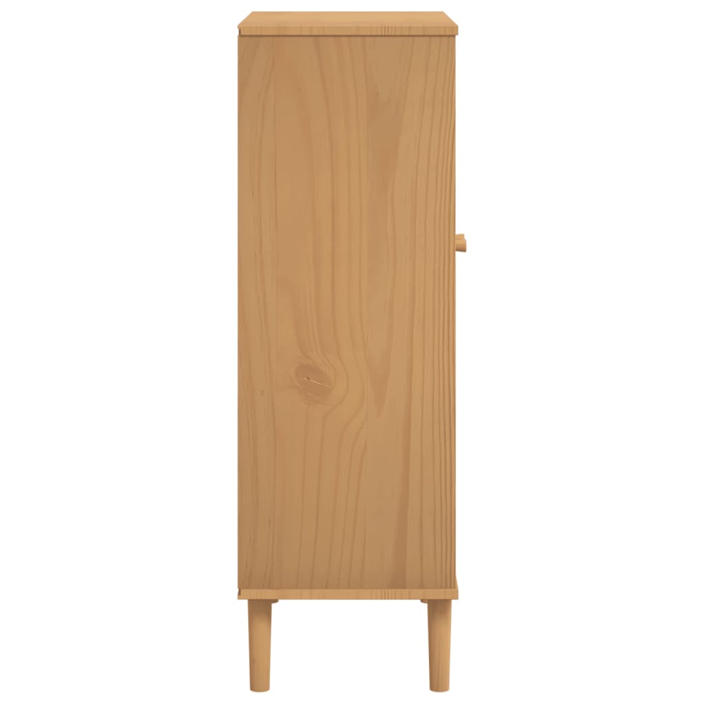 skoskab SENJA 59,5x35x107 cm rattan-look massivt træ brun