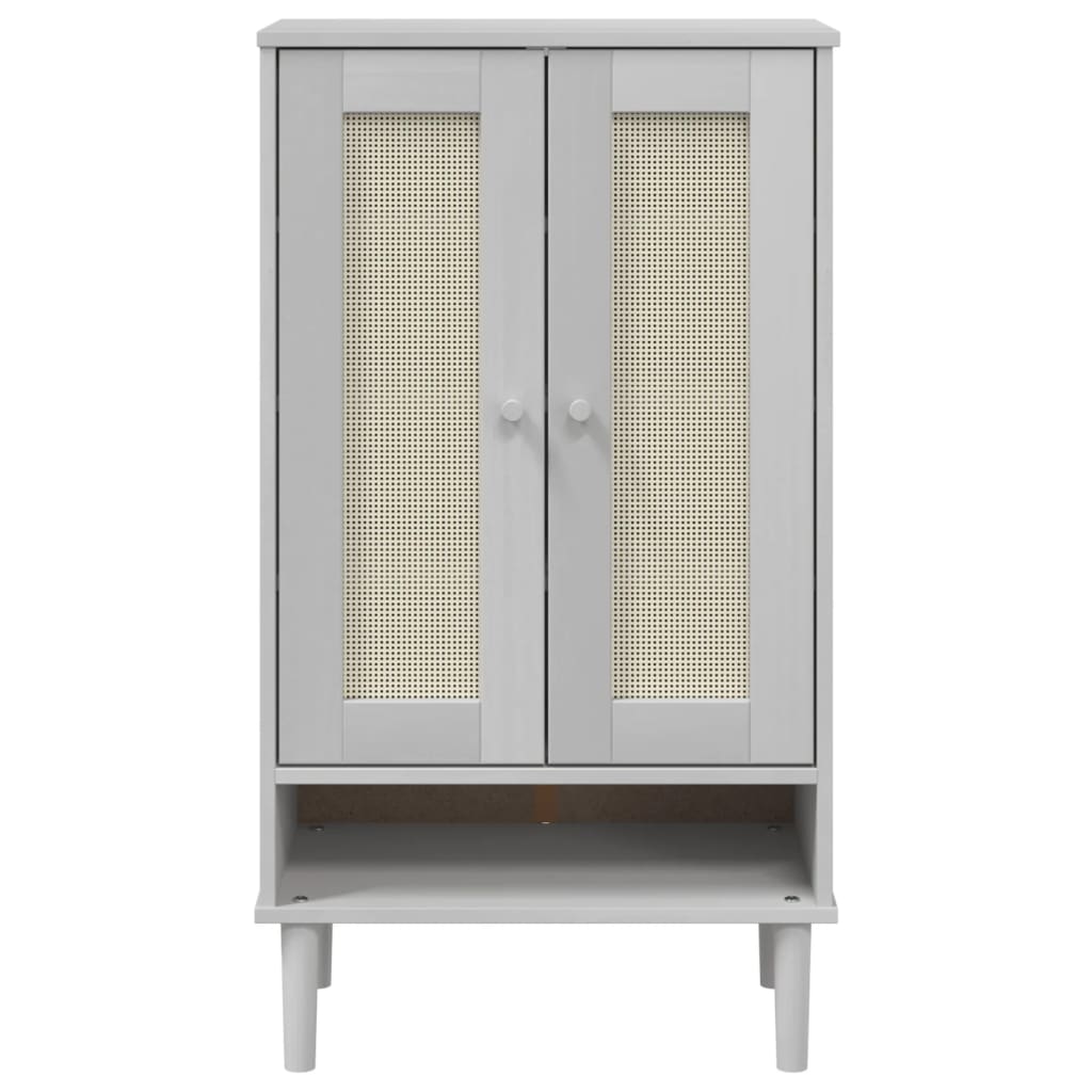 skoskab SENJA 59,5x35x107 cm rattan-look massivt træ hvid