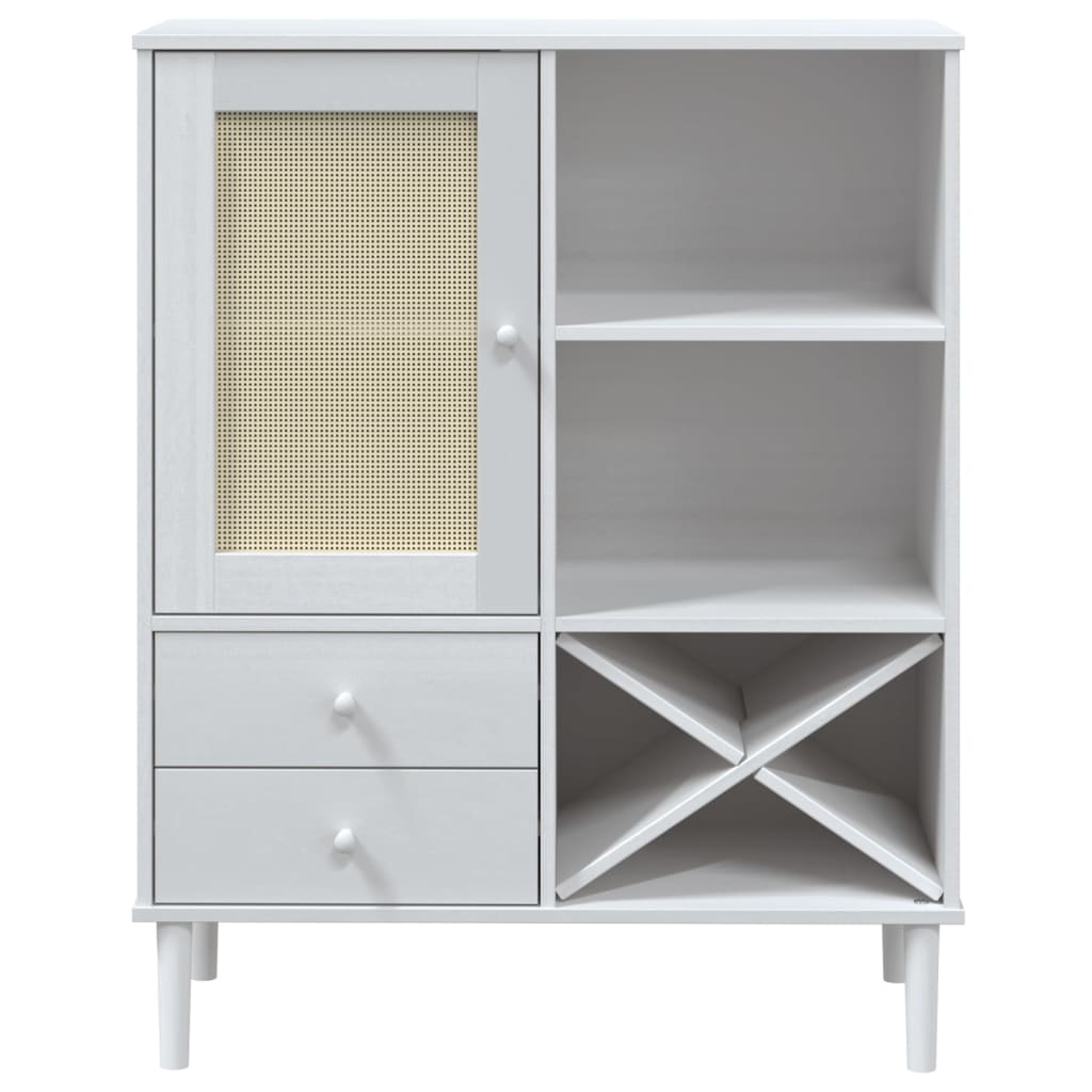 skænk SENJA 90x40x112 cm rattan-look massivt fyrretræ hvid