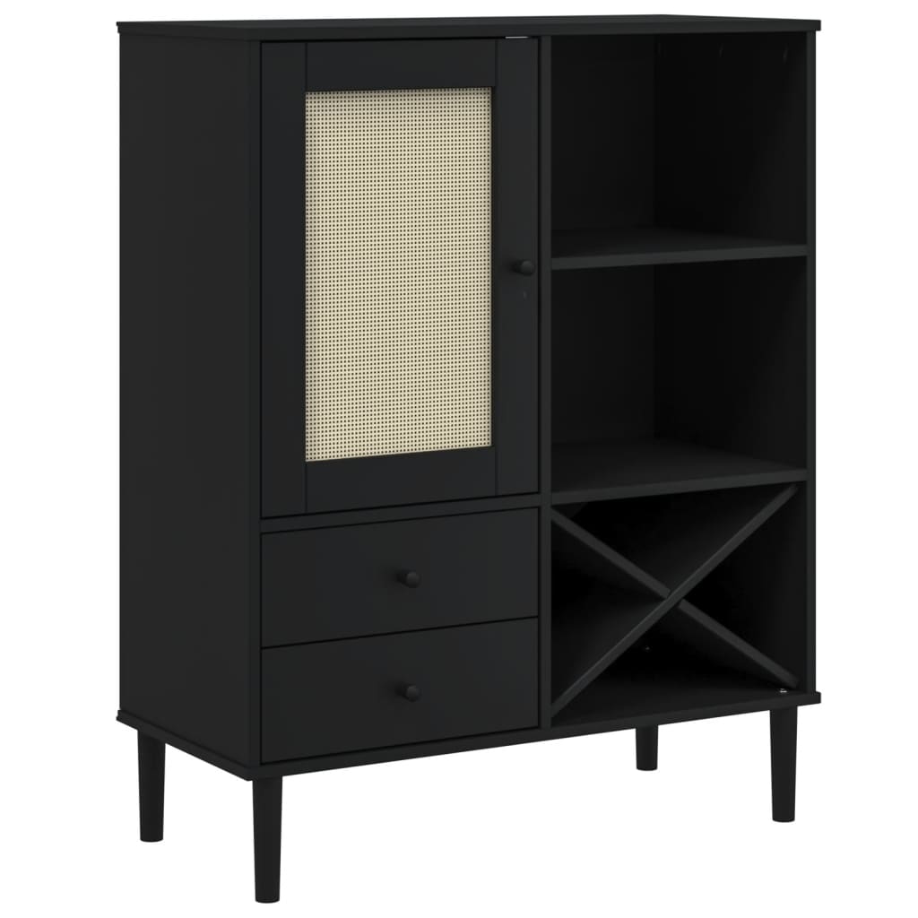 skænk SENJA 90x40x112 cm rattan-look massivt fyrretræ sort