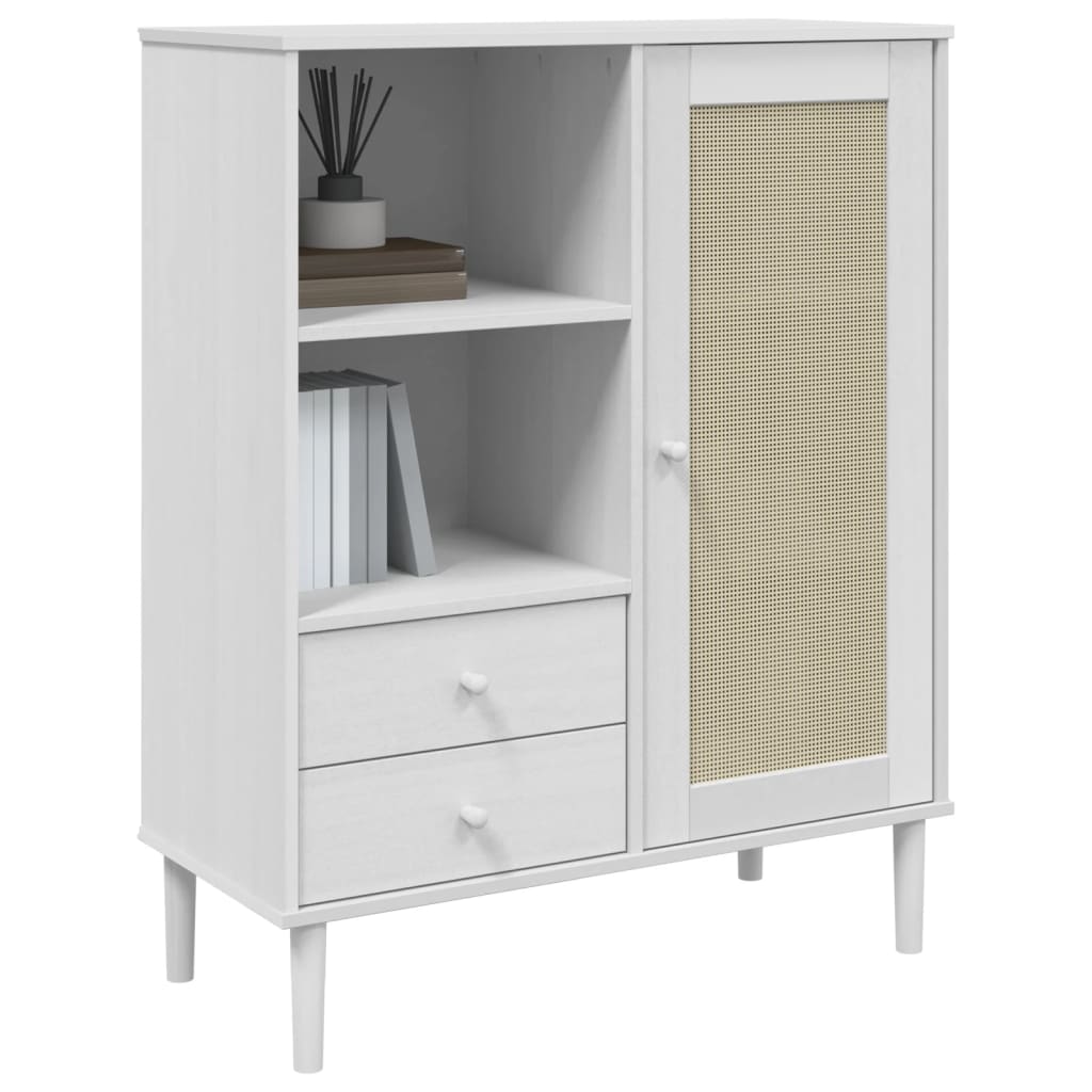 skænk SENJA 90x40x112 cm rattan-look massivt fyrretræ hvid