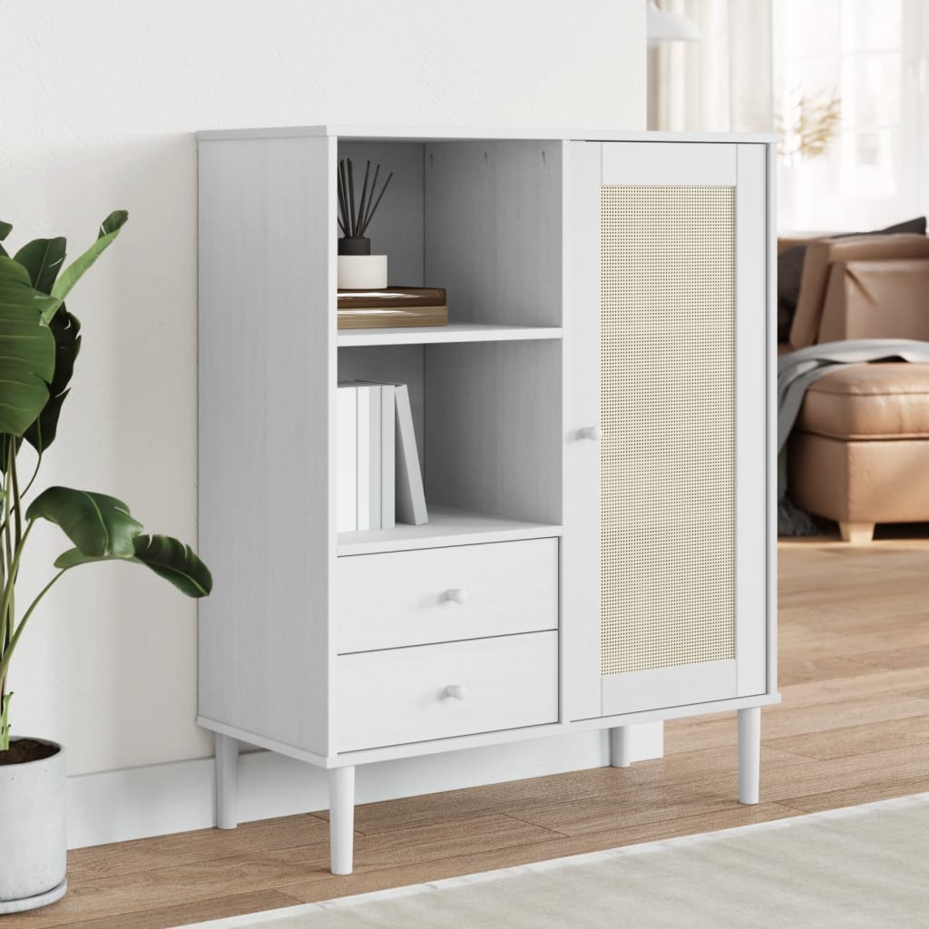 skænk SENJA 90x40x112 cm rattan-look massivt fyrretræ hvid