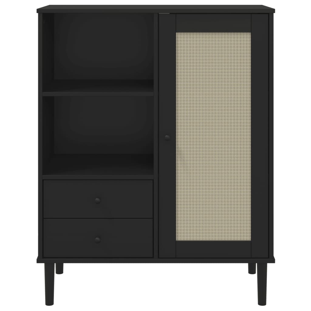 skænk SENJA 90x40x112 cm rattan-look massivt fyrretræ sort