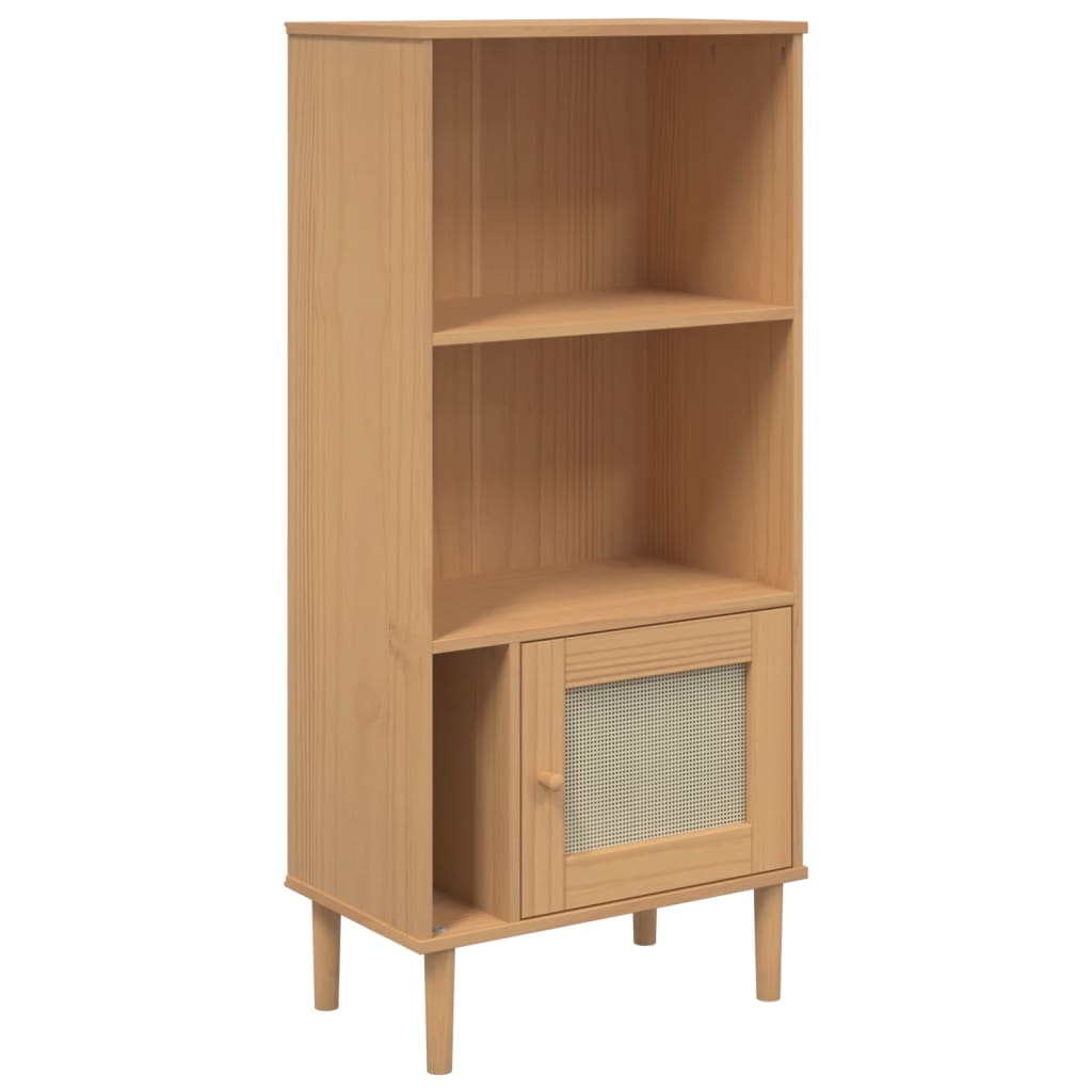 bogreol SENJA rattanlook 60x35x130 cm massivt fyrretræ brun