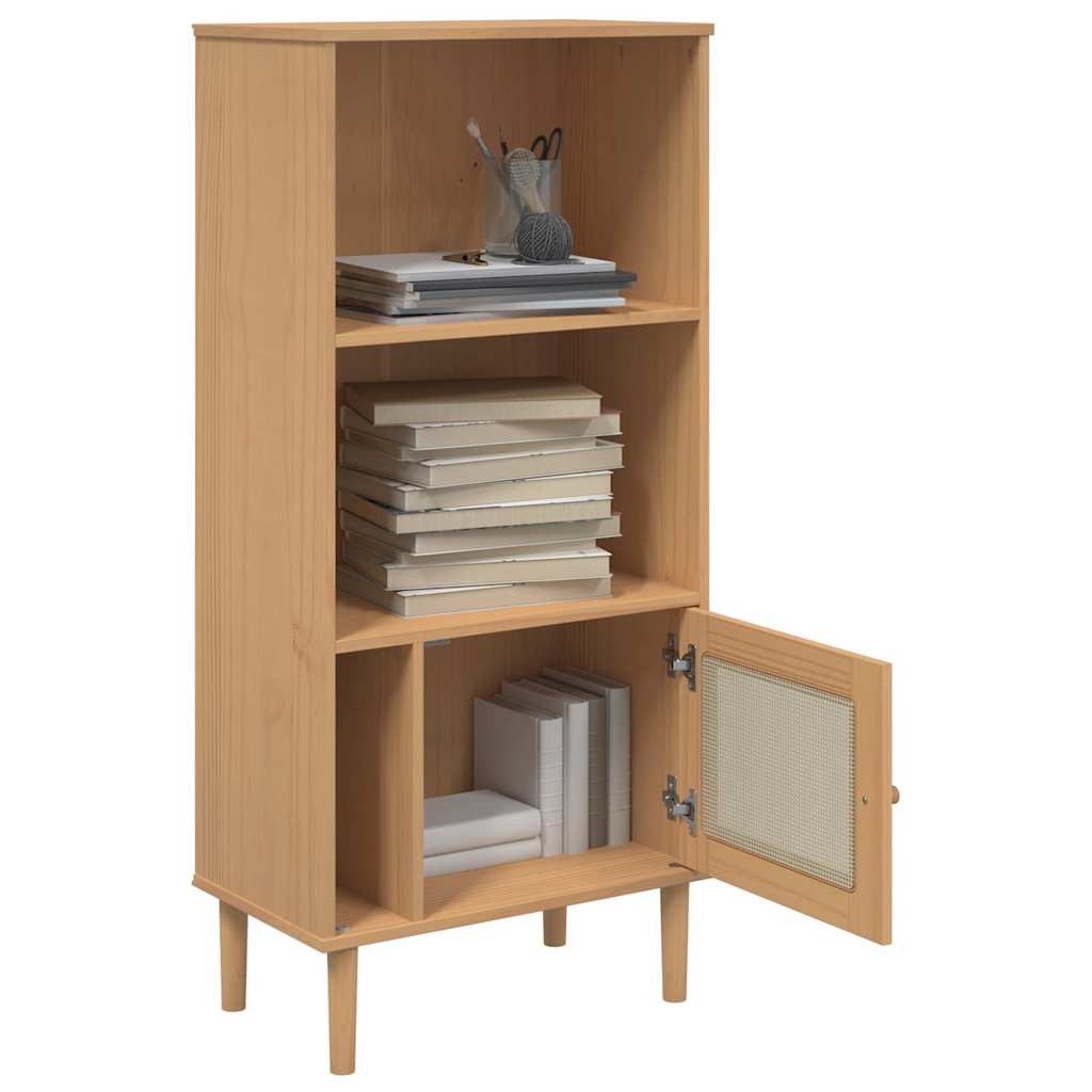 bogreol SENJA rattanlook 60x35x130 cm massivt fyrretræ brun