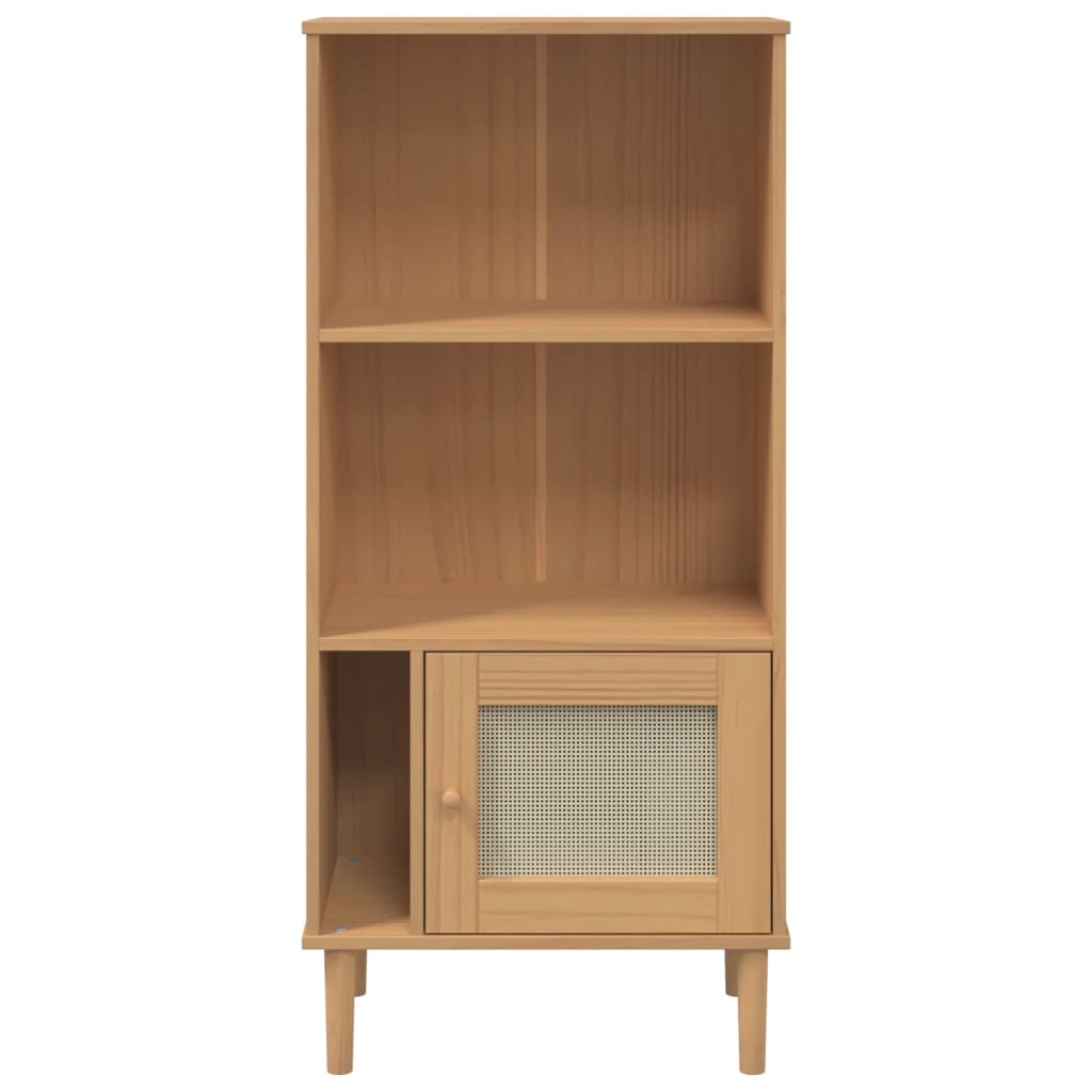 bogreol SENJA rattanlook 60x35x130 cm massivt fyrretræ brun