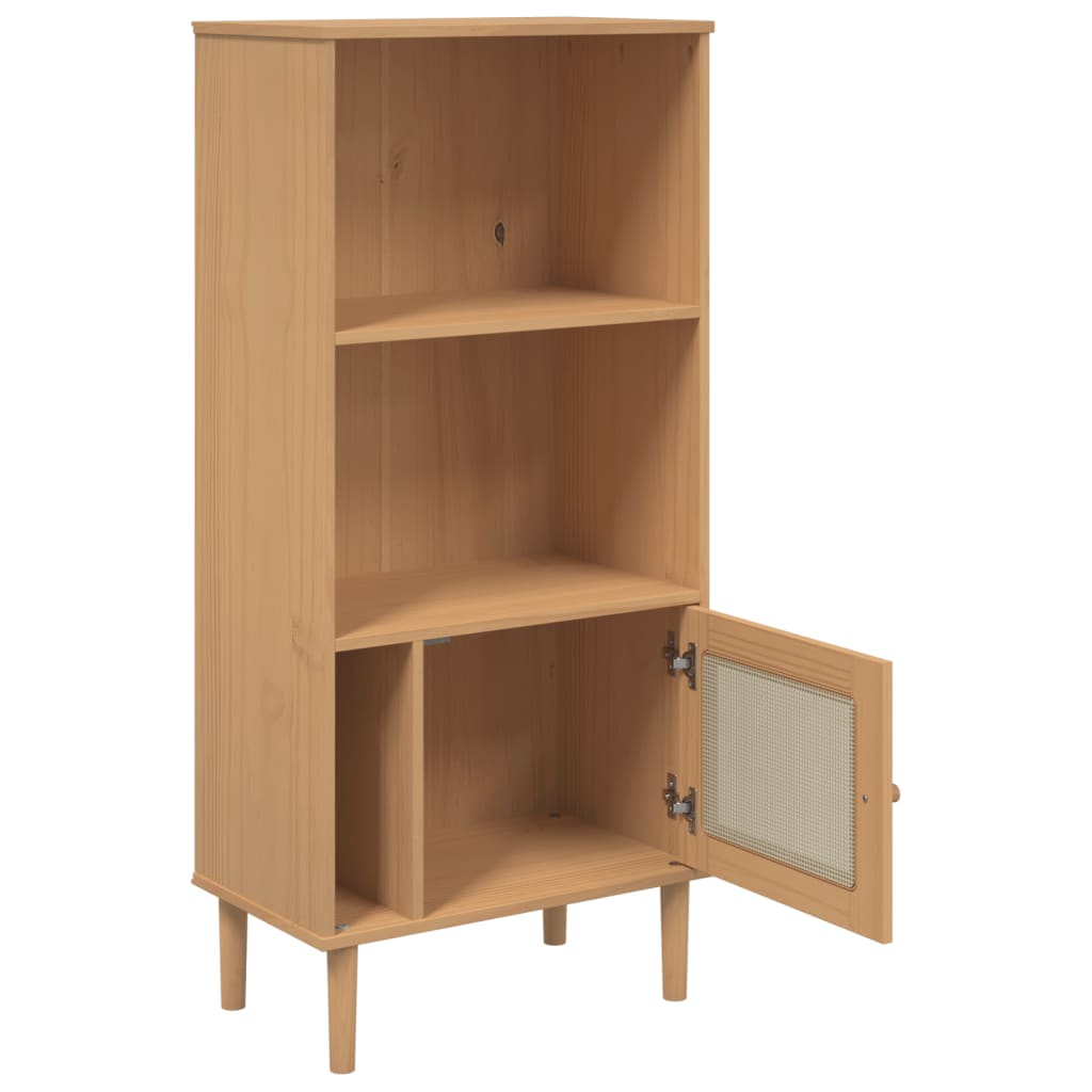 bogreol SENJA rattanlook 60x35x130 cm massivt fyrretræ brun