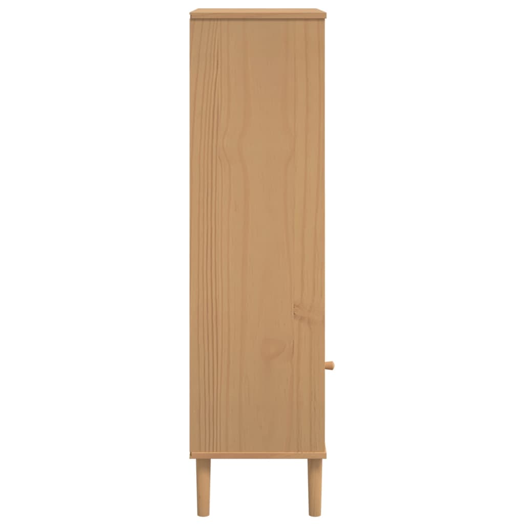 bogreol SENJA rattanlook 60x35x130 cm massivt fyrretræ brun