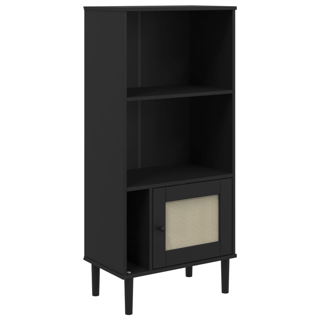 bogreol SENJA rattanlook 60x35x130 cm massivt fyrretræ sort