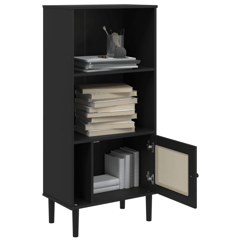 bogreol SENJA rattanlook 60x35x130 cm massivt fyrretræ sort