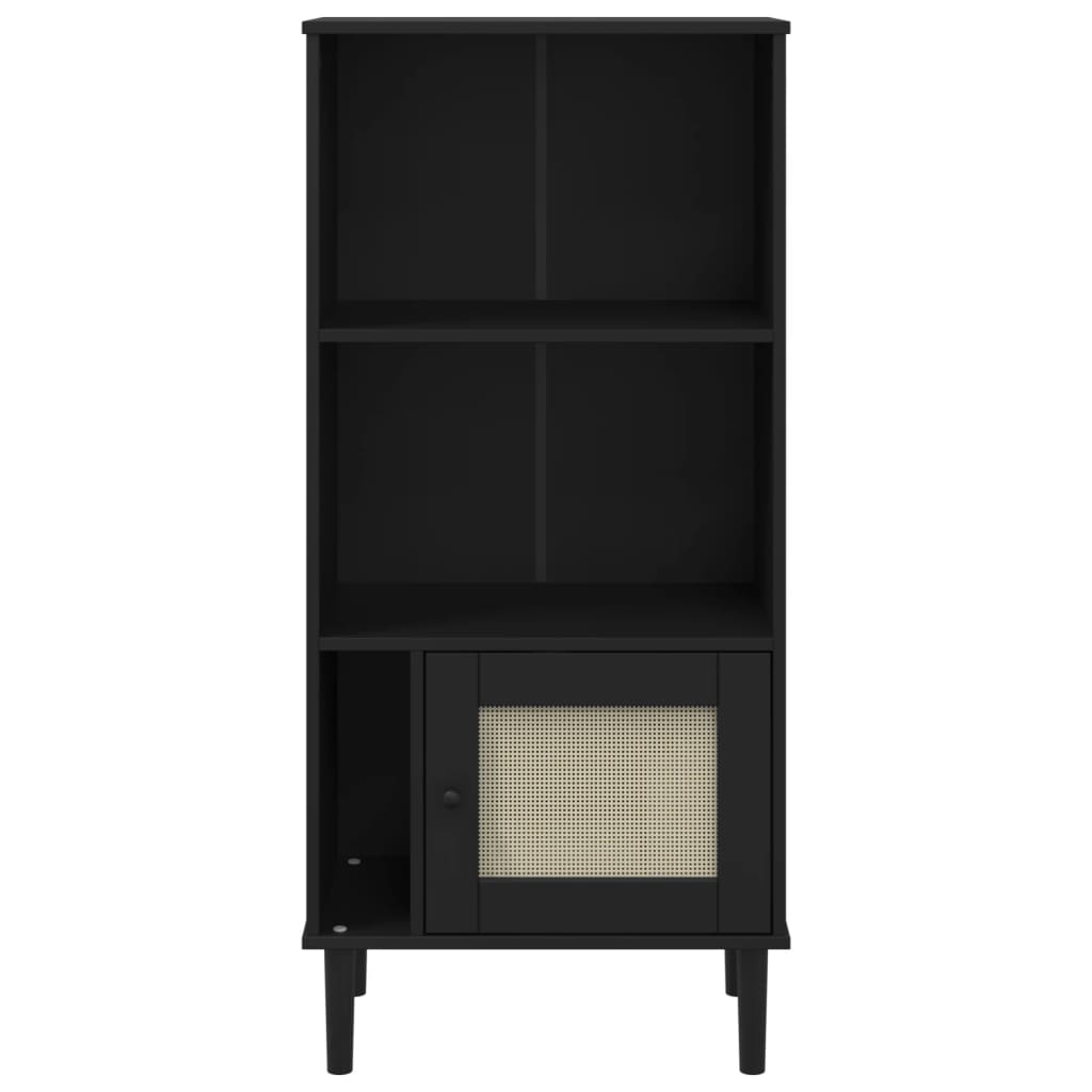 bogreol SENJA rattanlook 60x35x130 cm massivt fyrretræ sort
