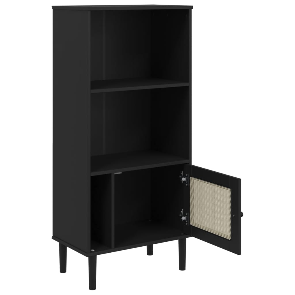 bogreol SENJA rattanlook 60x35x130 cm massivt fyrretræ sort
