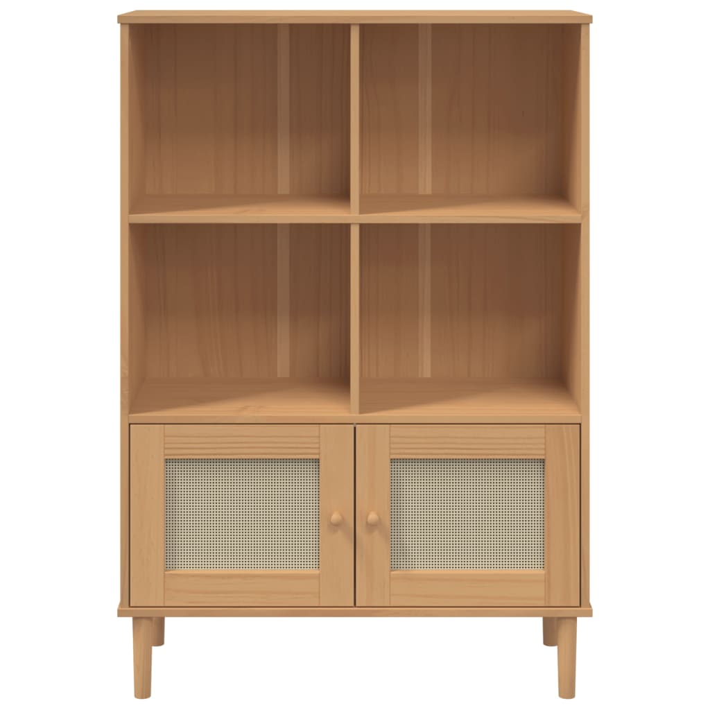 bogreol SENJA rattanlook 90x35x130 massivt fyrretræ brun