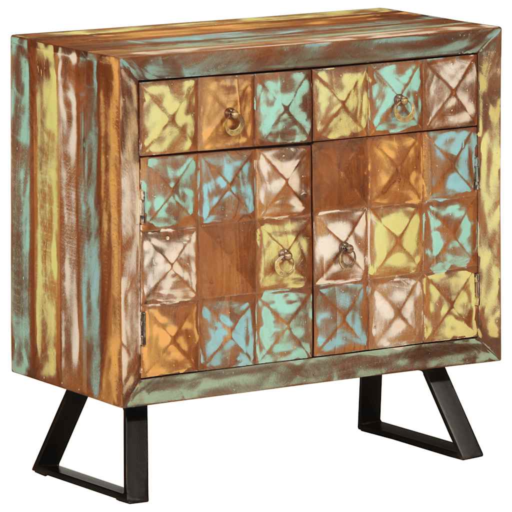 skuffeskab 70x35x70 cm massivt genbrugstræ flerfarvet
