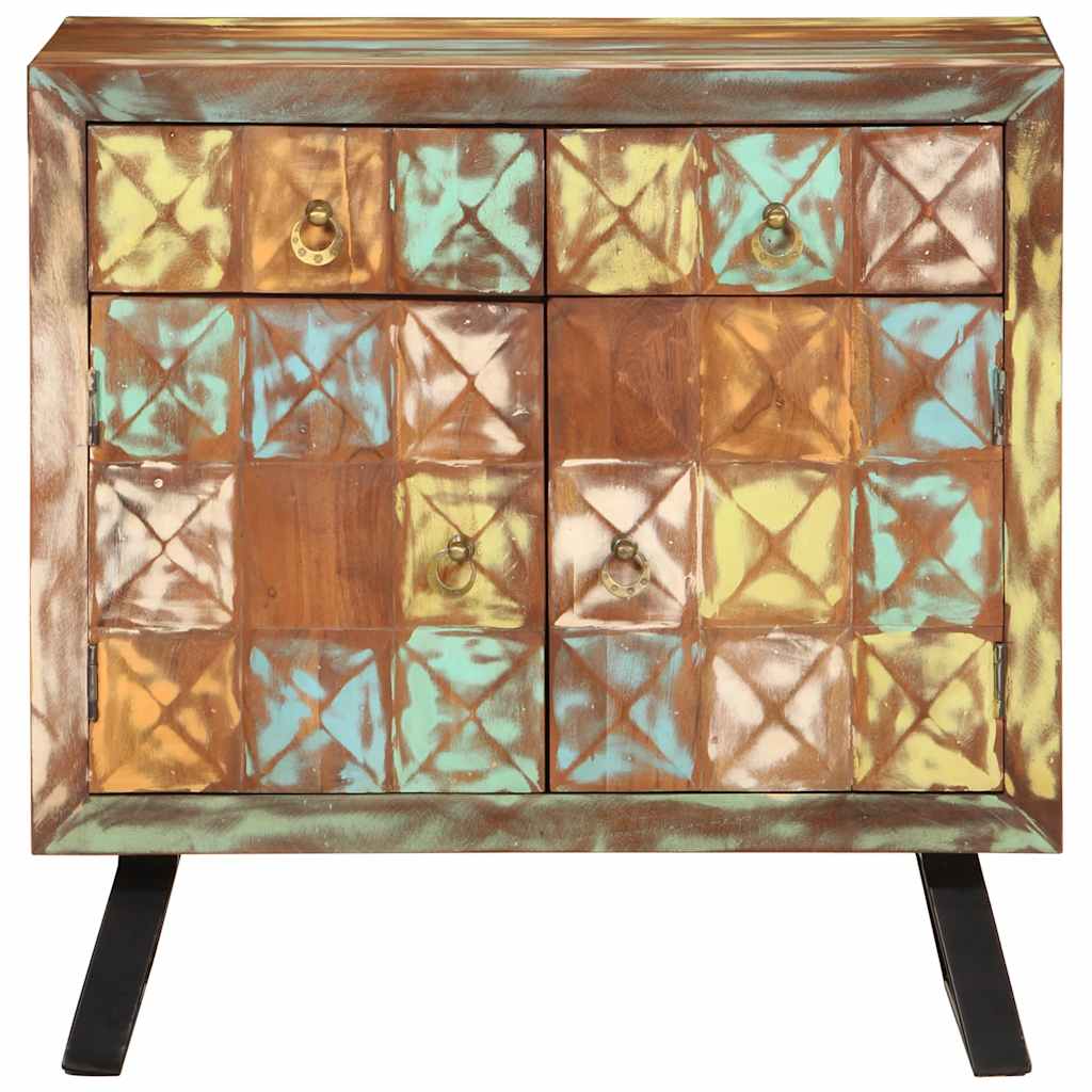 skuffeskab 70x35x70 cm massivt genbrugstræ flerfarvet
