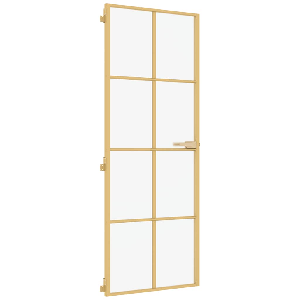 indvendig dør 76x201,5 cm hærdet glas og aluminium guldfarvet