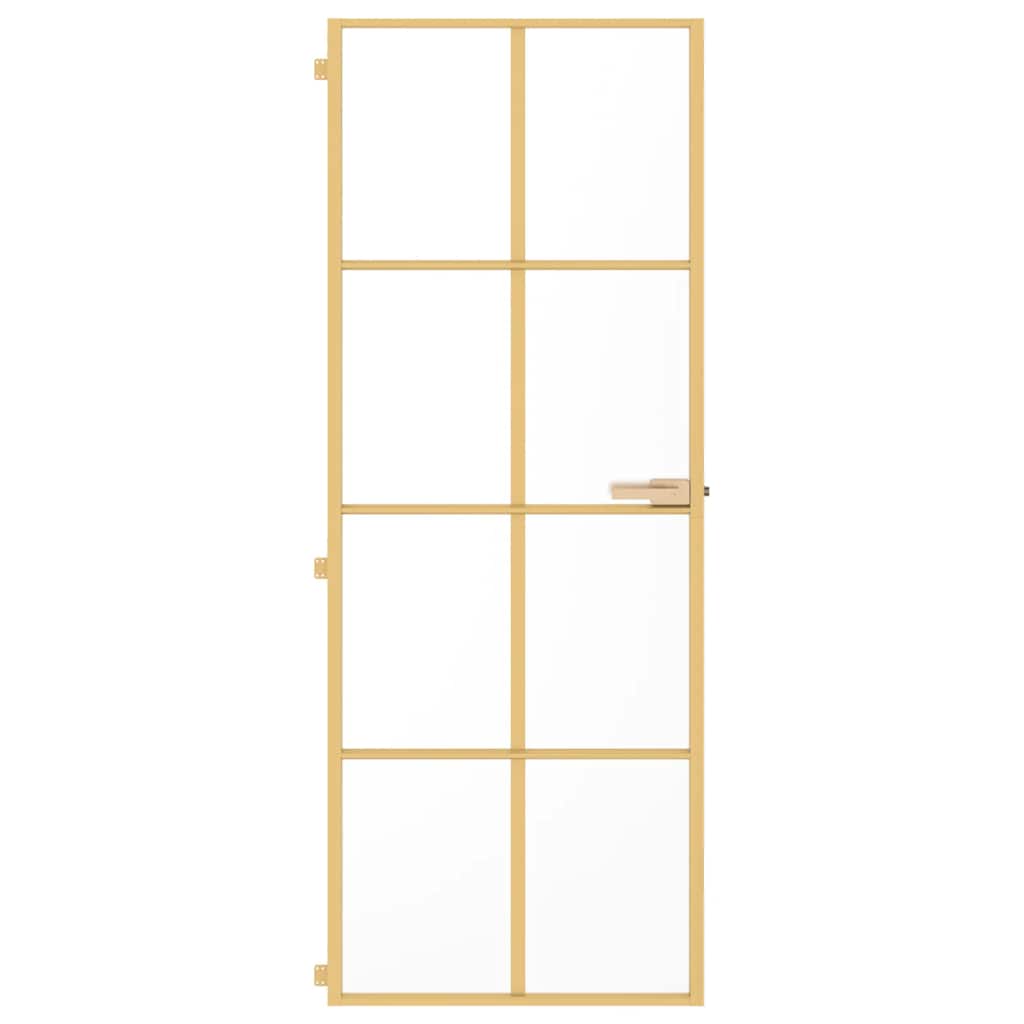 indvendig dør 76x201,5 cm hærdet glas og aluminium guldfarvet