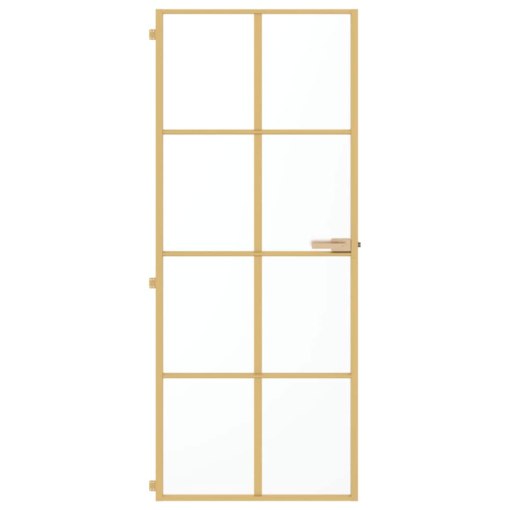 indvendig dør 83x201,5 cm hærdet glas og aluminium guldfarvet