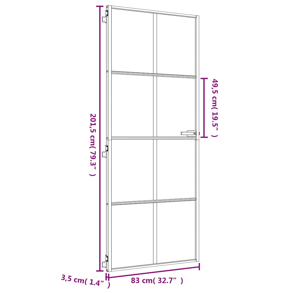 indvendig dør 83x201,5 cm hærdet glas og aluminium guldfarvet