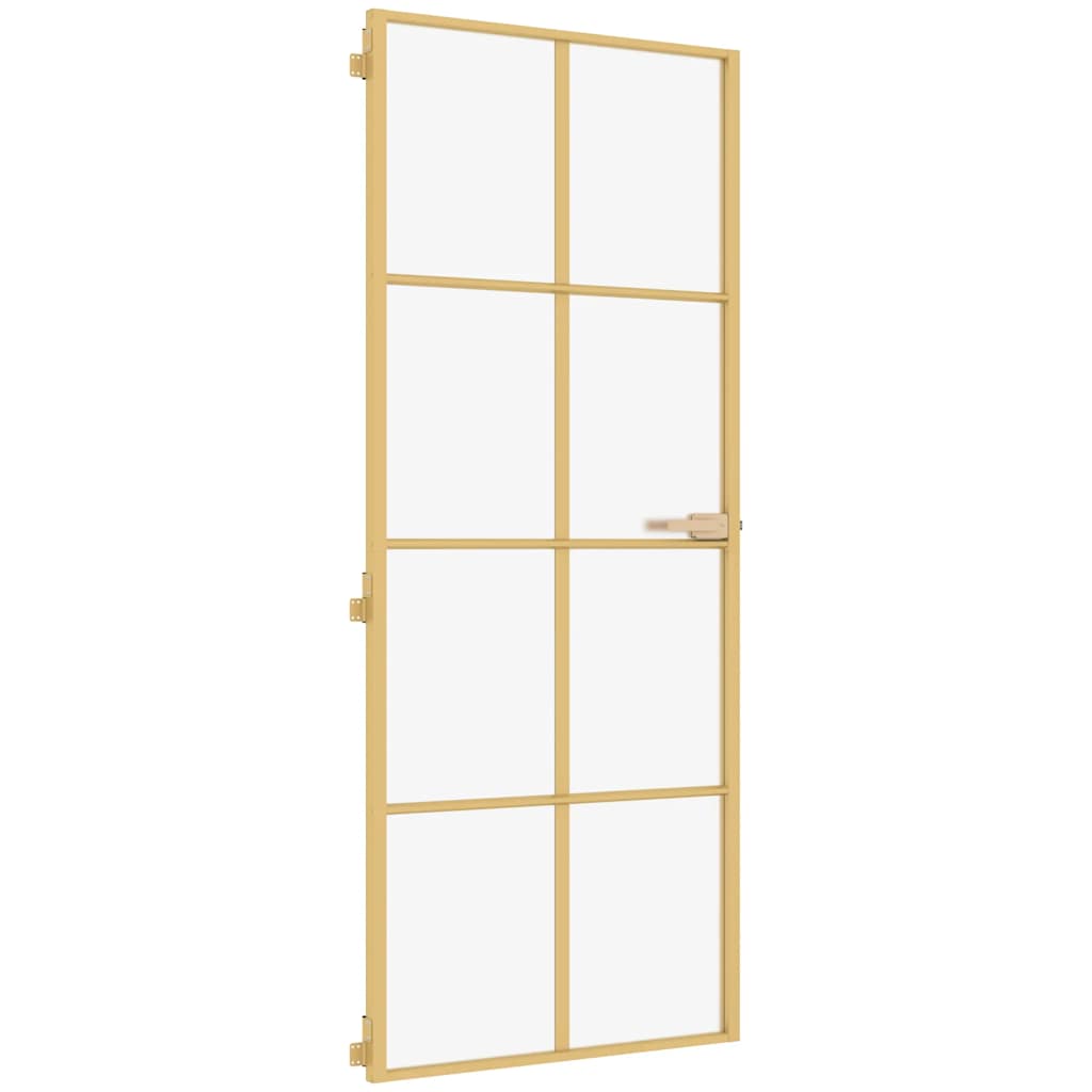 indvendig dør 93x201,5 cm hærdet glas og aluminium guldfarvet