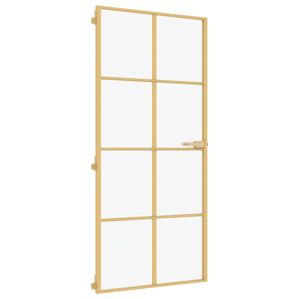 indvendig dør 93x201,5 cm hærdet glas og aluminium guldfarvet