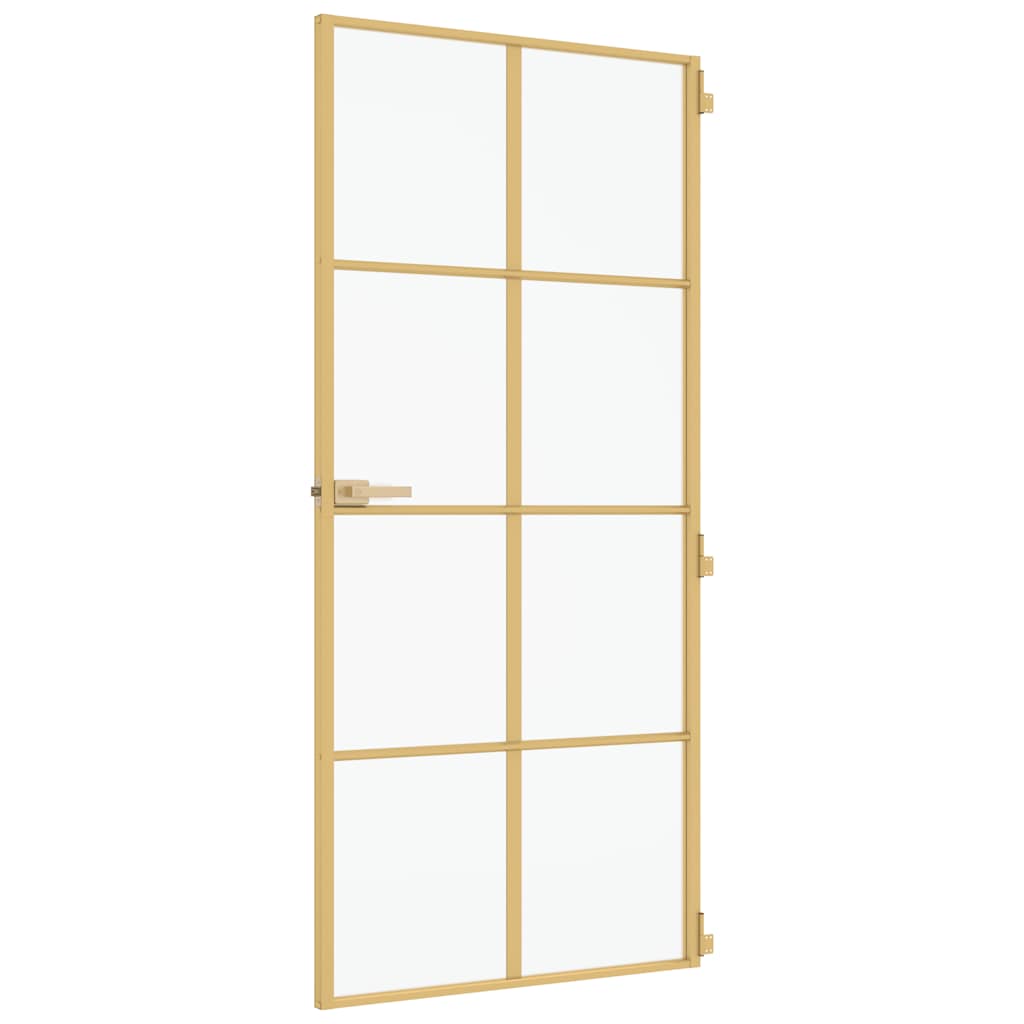 indvendig dør 93x201,5 cm hærdet glas og aluminium guldfarvet