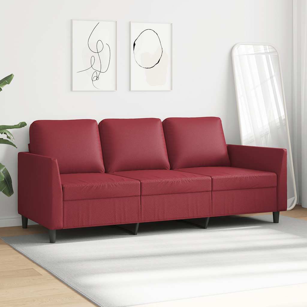3-personers sofa 180 cm kunstlæder vinrød
