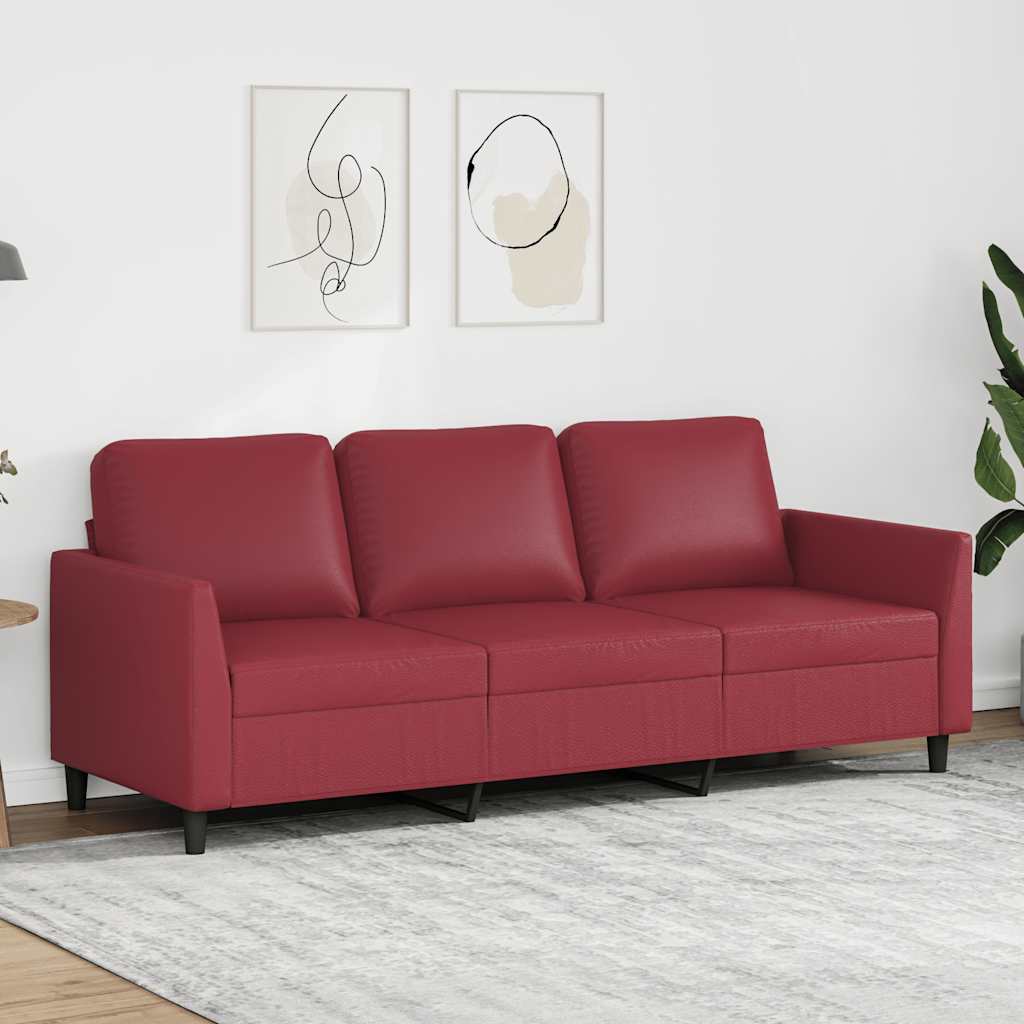 3-personers sofa 180 cm kunstlæder vinrød