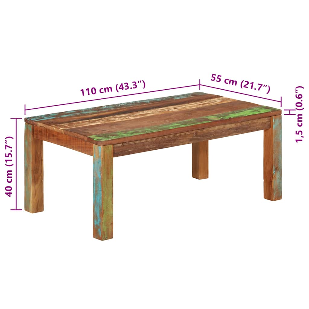 sofabord 110x55x40 cm Massivt genvundet træ