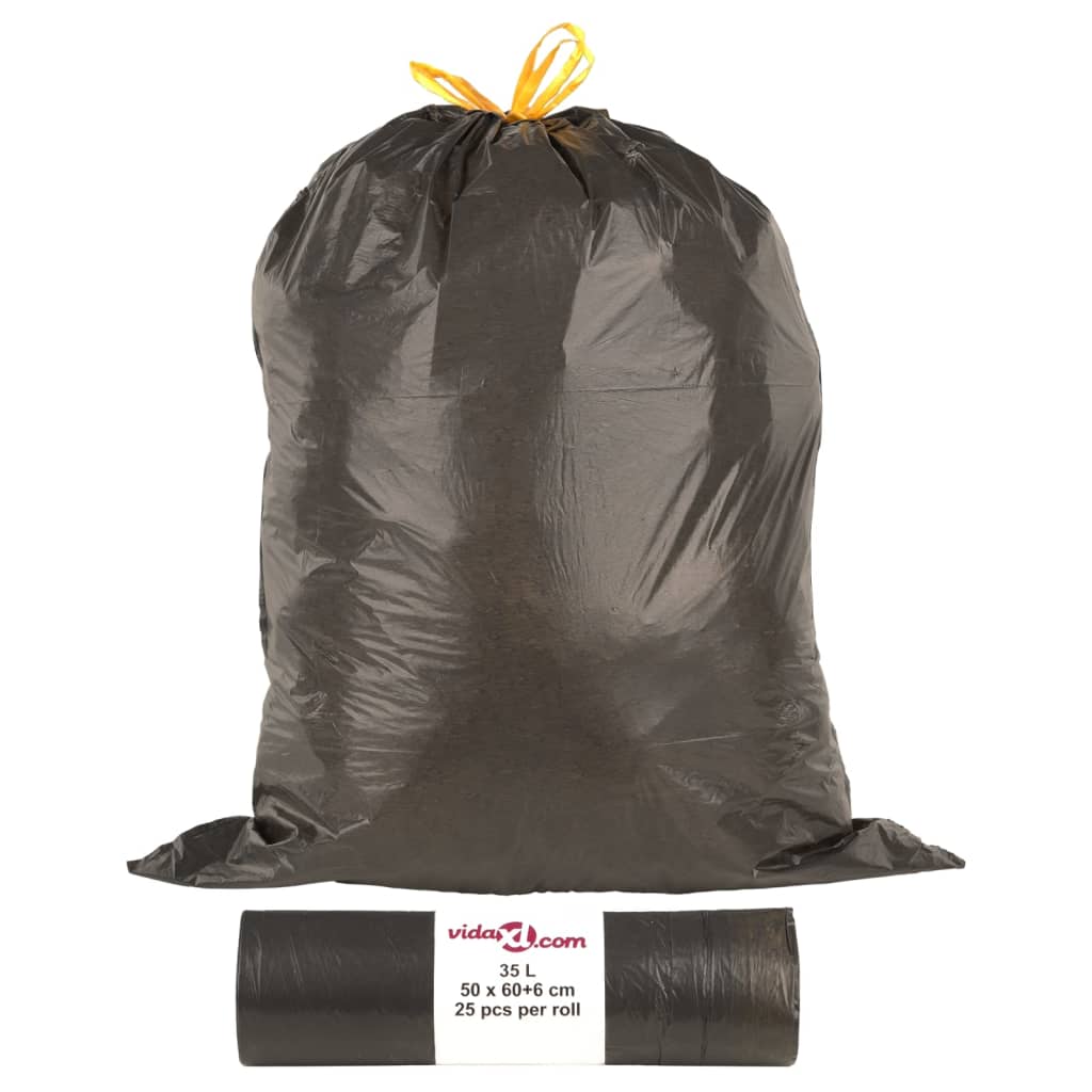 affaldsposer med lukkesnor 250 stk. 35 l sort
