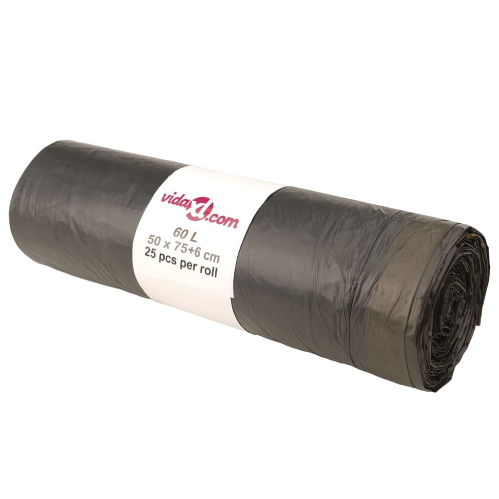 affaldsposer med lukkesnor 250 stk. 60 l sort