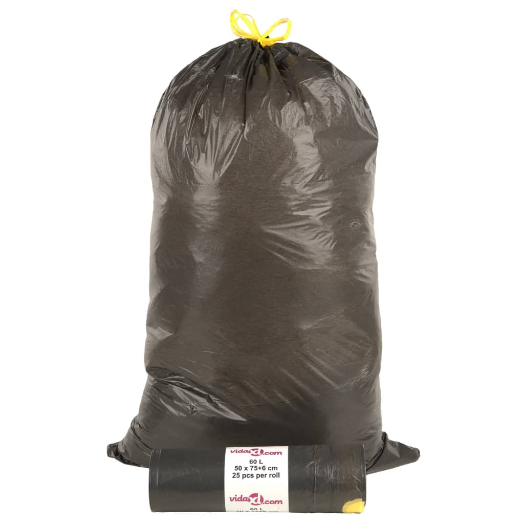 affaldsposer med lukkesnor 250 stk. 60 l sort