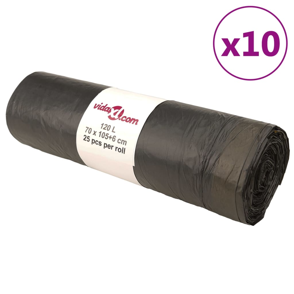 affaldsposer med lukkesnor 250 stk. 120 l sort