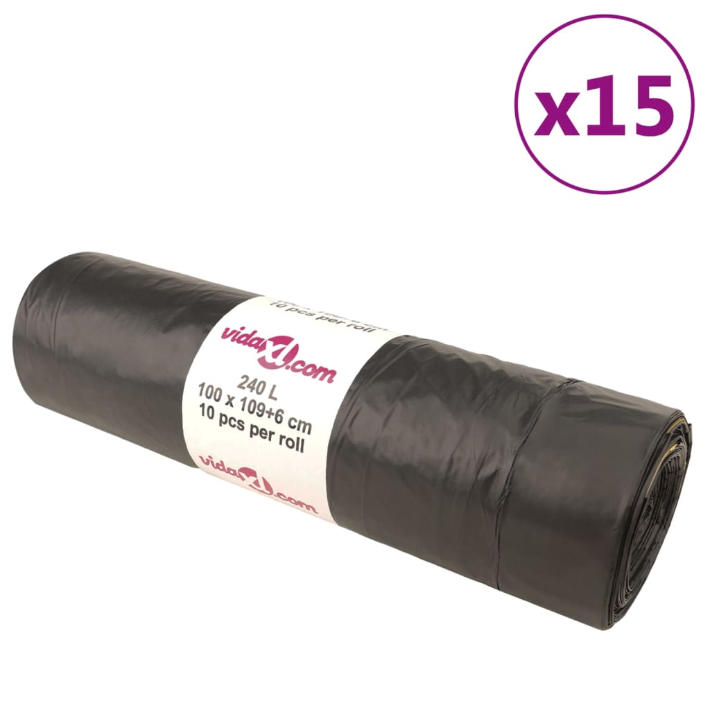 affaldsposer med lukkesnor 150 stk. 240 l sort