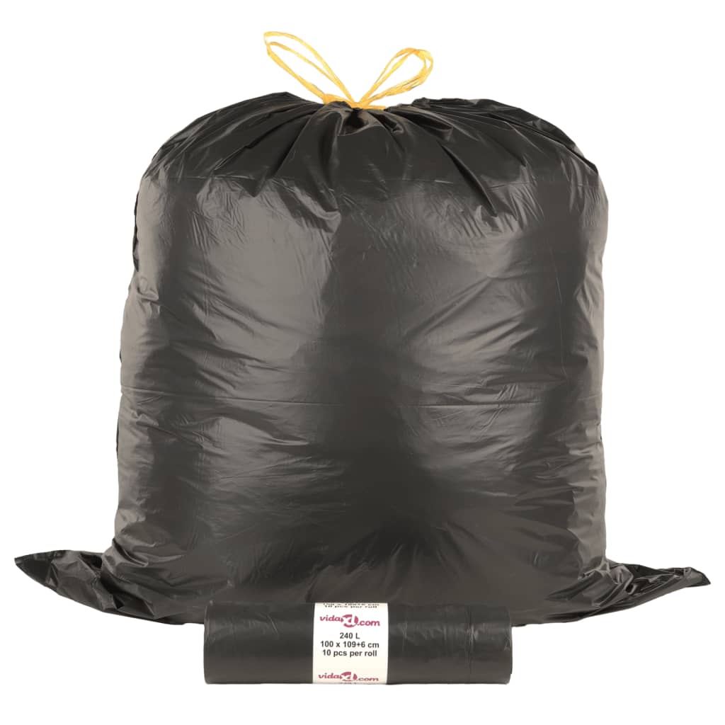 affaldsposer med lukkesnor 150 stk. 240 l sort