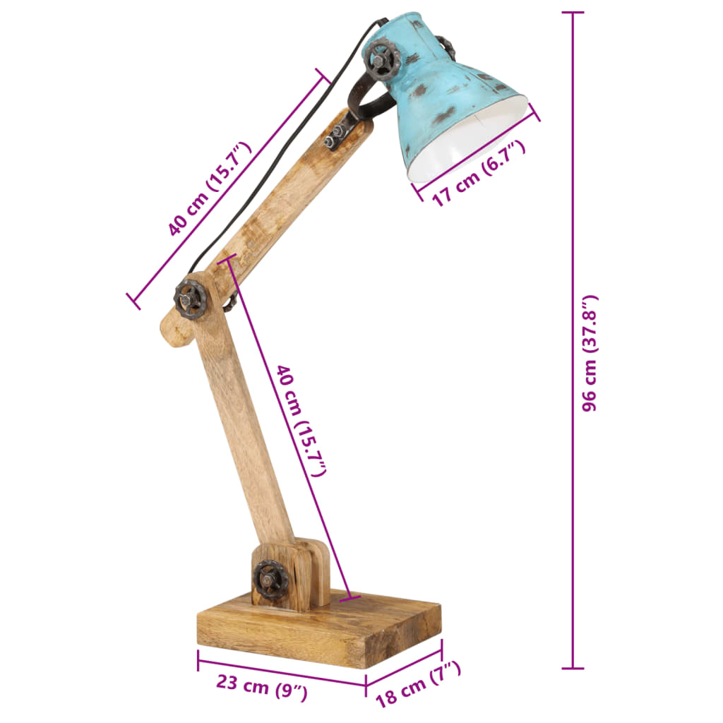 skrivebordslampe 25 W 23x18x96 cm E27 rustik blå