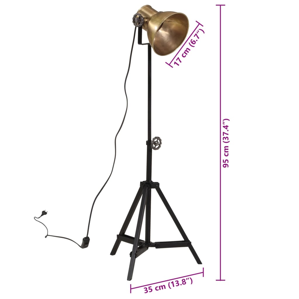 gulvlampe 35x35x65/95 cm 25 W E27 antik messingfarve