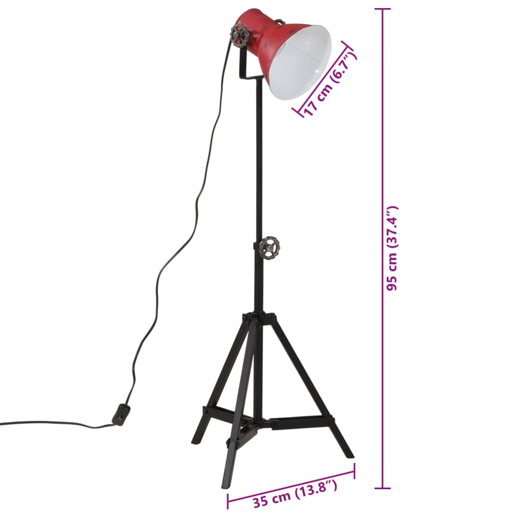 gulvlampe 25 W 35x35x65/95 cm E27 rustik rød