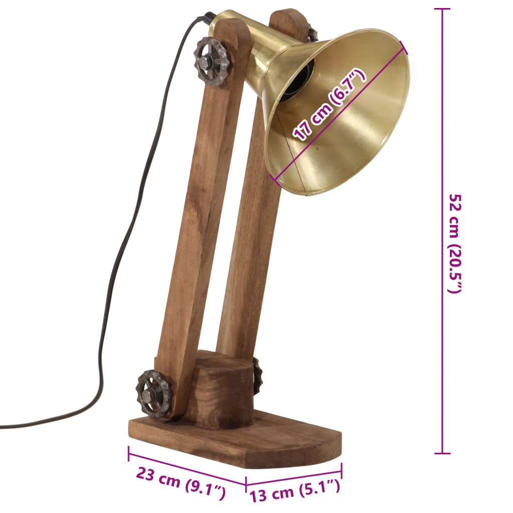 skrivebordslampe 23x13x52 cm 25 W E27 antik messingfarve