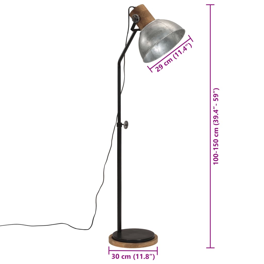 gulvlampe 30x30x100-150 cm 25 W E27 vintagesølv