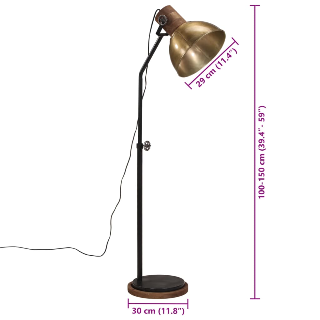 gulvlampe 30x30x100-150 cm 25 W E27 antik messingfarve