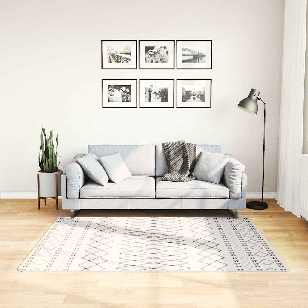 gulvtæppe 120x170 cm vaskbart sort og hvid