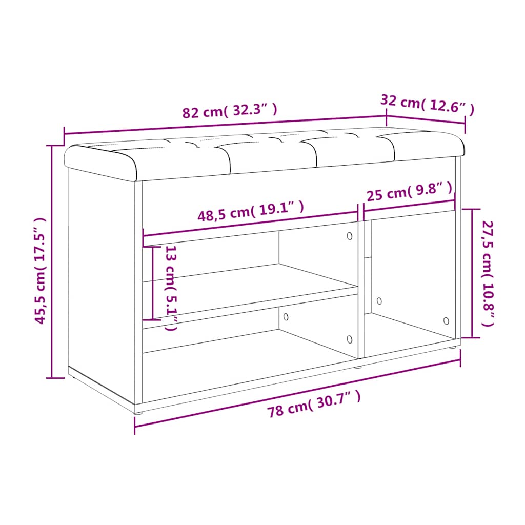 skobænk 82x32x45,5 cm konstrueret træ sonoma-eg