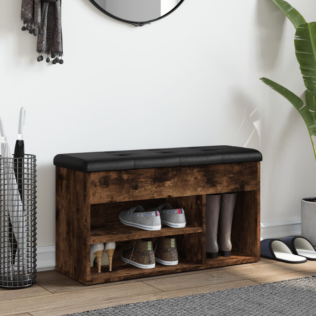 skobænk 82x32x45,5 cm konstrueret træ røget egetræsfarve