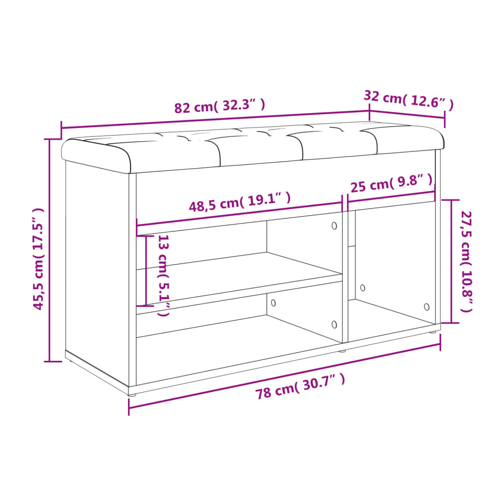 skobænk 82x32x45,5 cm konstrueret træ røget egetræsfarve