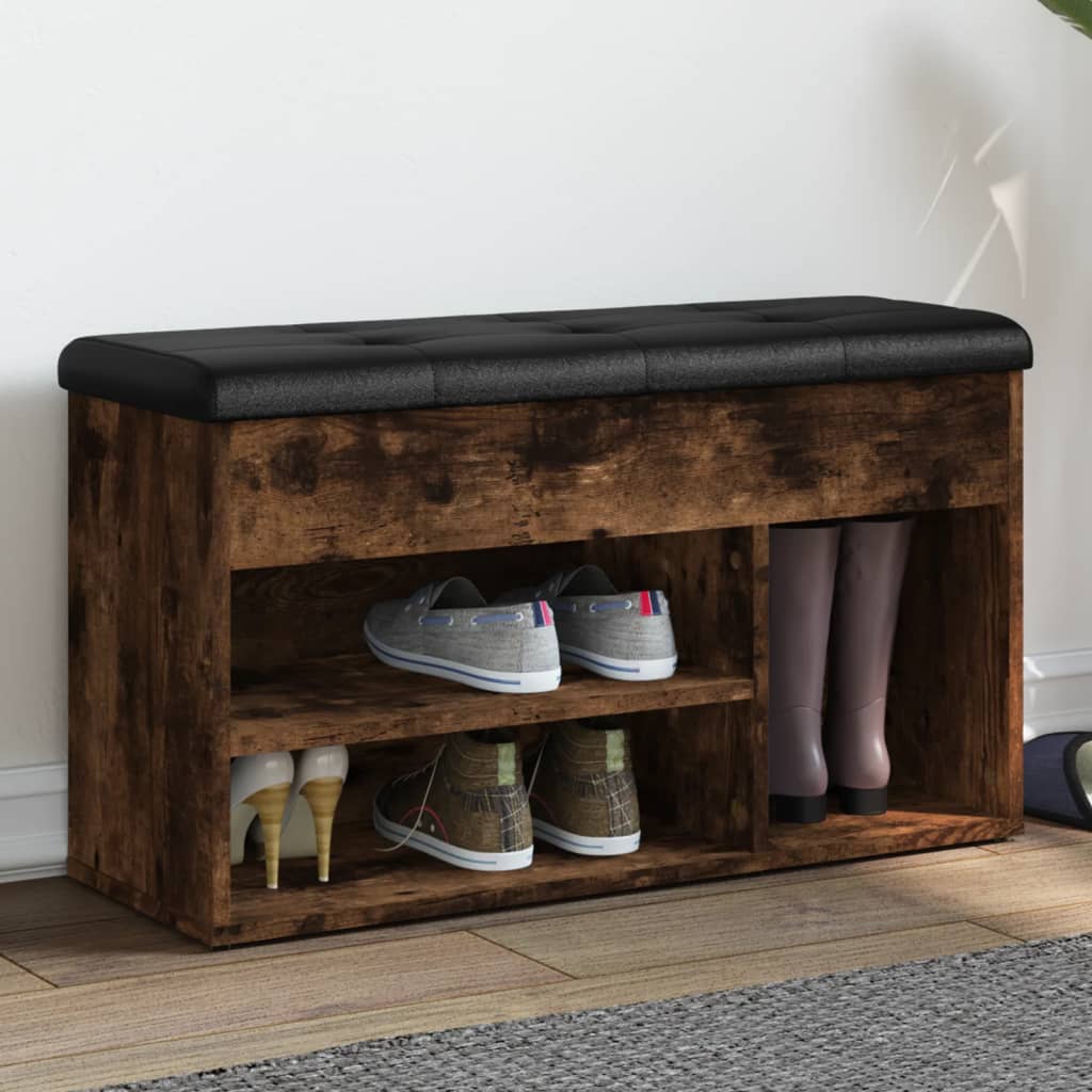 skobænk 82x32x45,5 cm konstrueret træ røget egetræsfarve