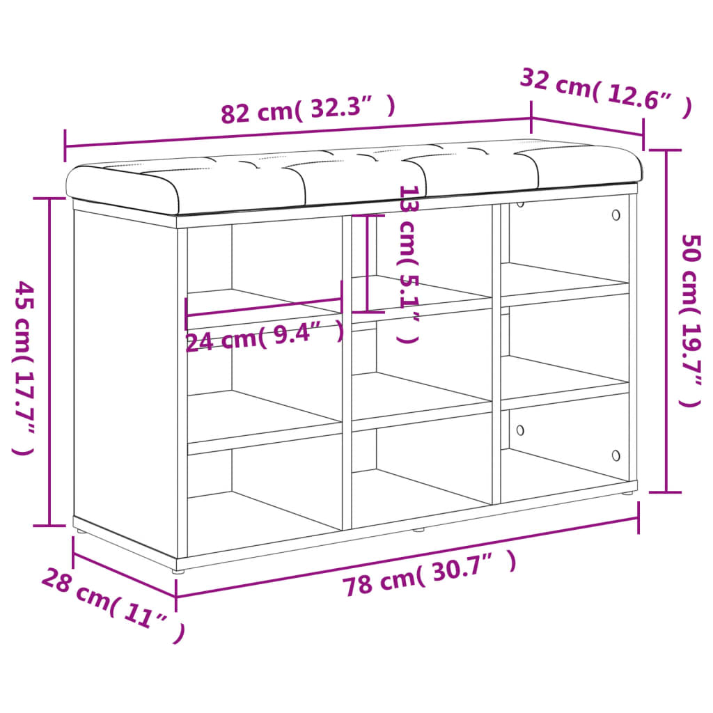 skobænk 82x32x50 cm konstrueret træ betongrå