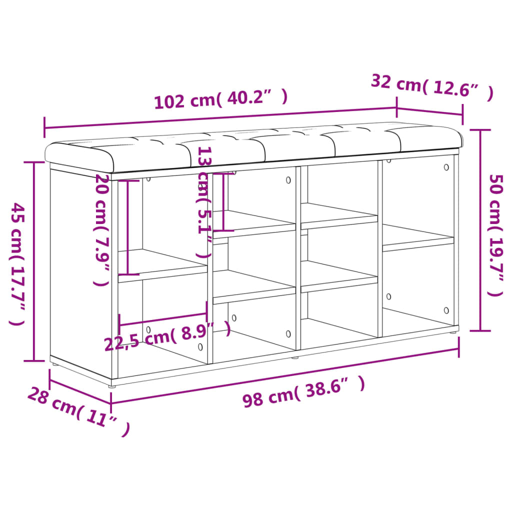 skobænk hvid 102x32x50 cm konstrueret træ