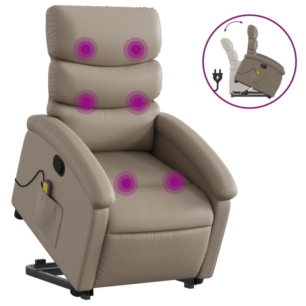 løftestol med massagefunktion kunstlæder cappuccino